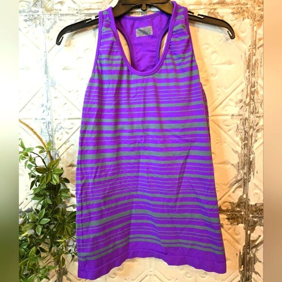 Athleta Raceback Striped Bright Purple/Grey Women's Tank Top Workout Size M - Picture 1 of 8